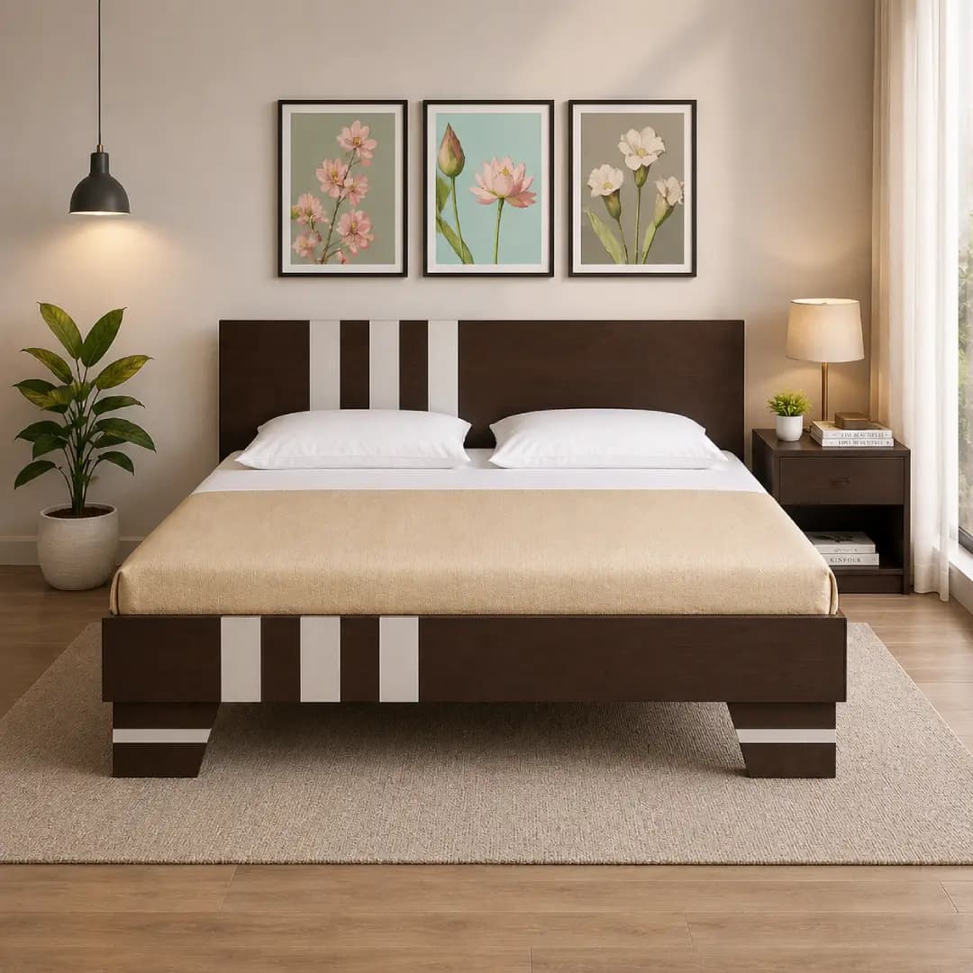 Avena King Size Double Bed with Mattress And Side Table