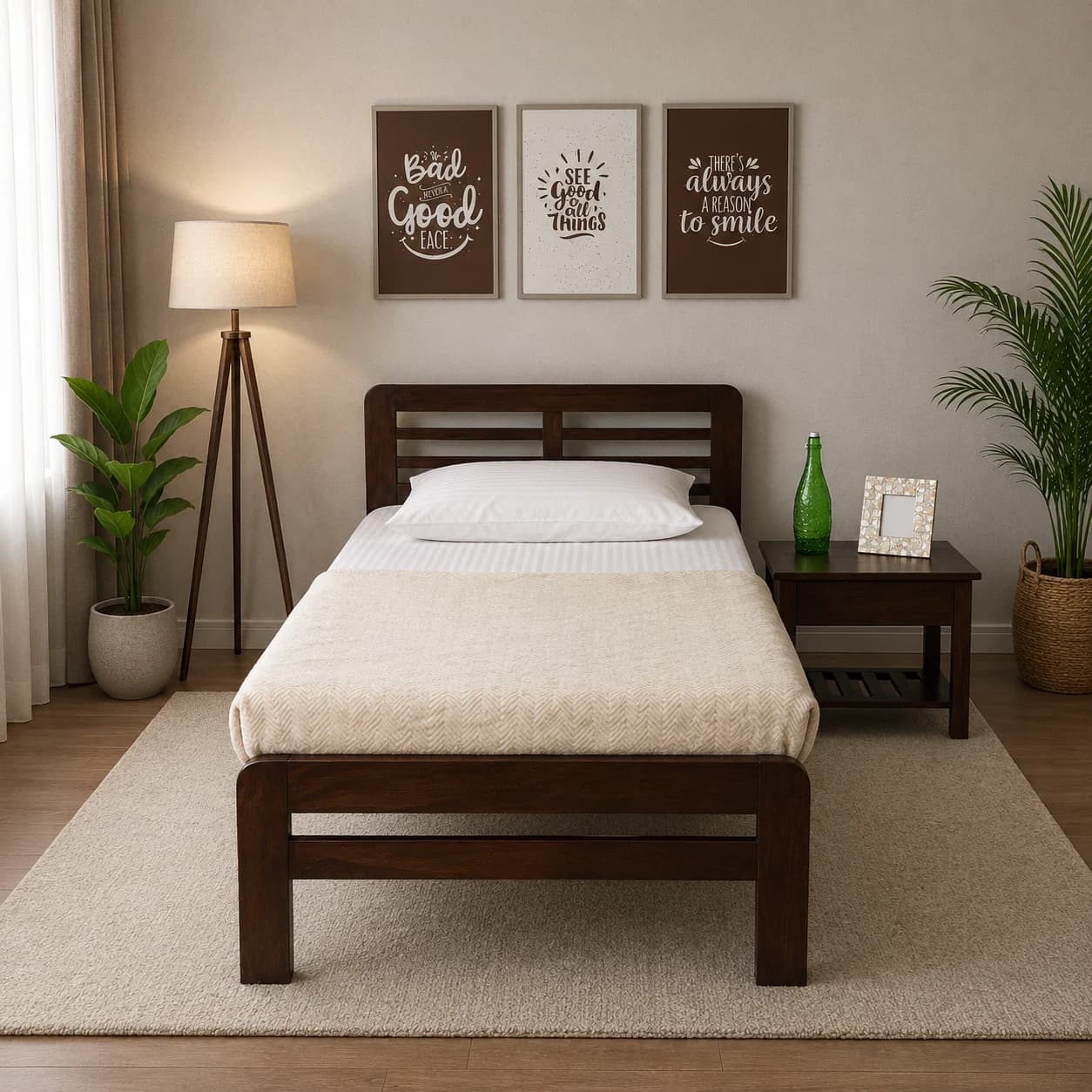 Mello Single Bed with Mattress and Side Table